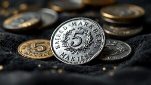 Fünf-Mark-Münze auf schwarzem Untergrund